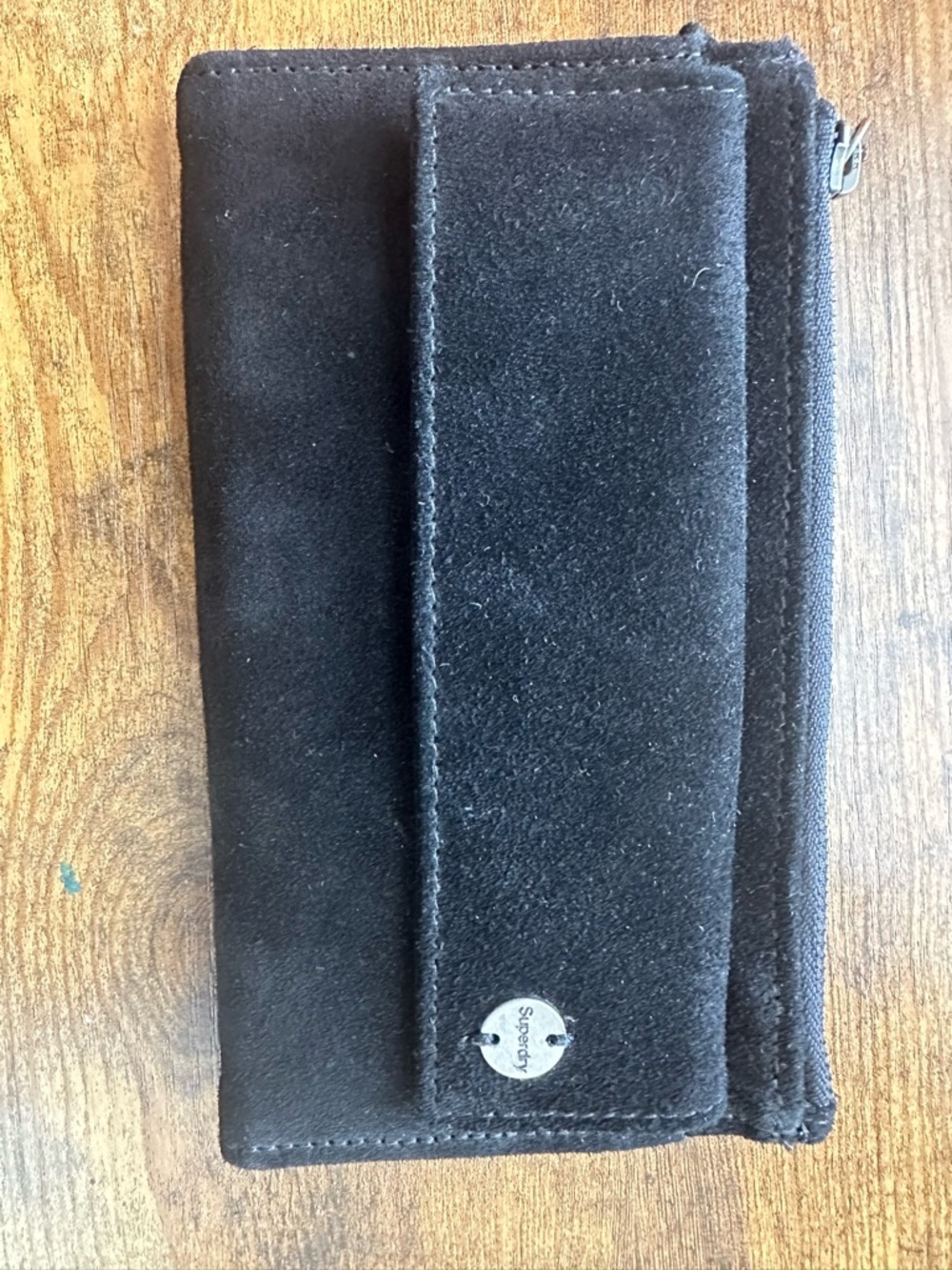 SUPERDRY JAPAN VINTAGE SUEDE LEATHER WALLET FOLDOVER CLUTCH COLOR black